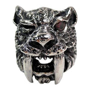 Heavy Sabre Tooth Tiger Head Sterling Silver Biker Ring