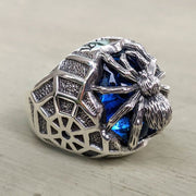 Blue Stone Spider Sterling Silver Gothic Ring