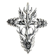 Sterling Silver Flame Cross Skull Pendant-Bikerringshop