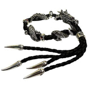 Dragon Sterling Silver Braided Leather Men's Bracelet